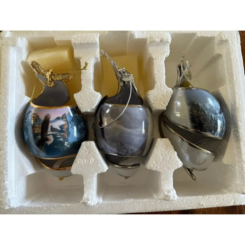 Bradford Editions Eagle Christmas Ornaments Set of 3 Certificate of Authenticity